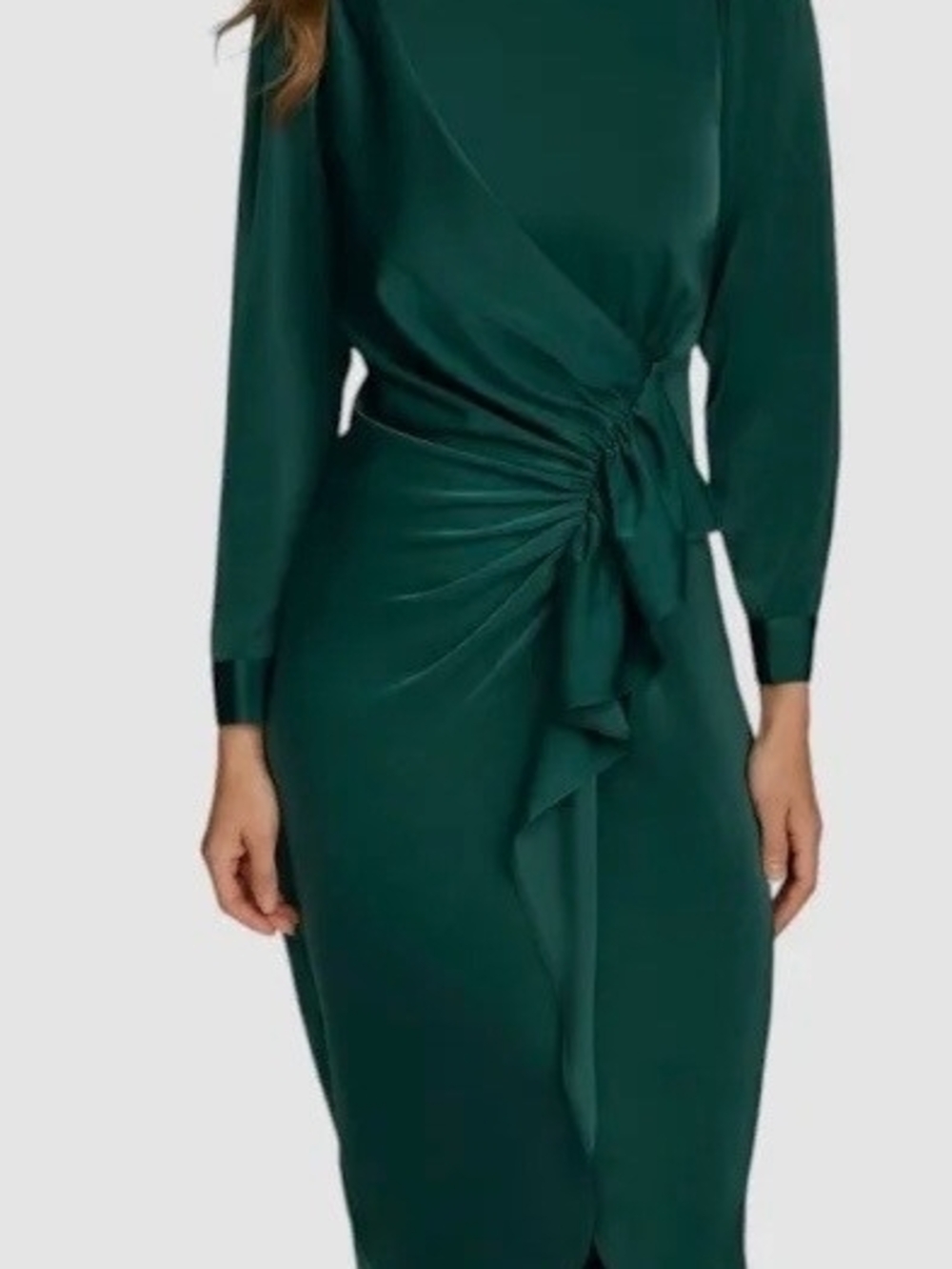 Donna Karan Emerald Long-Sleeve Ruched Sheath Dress